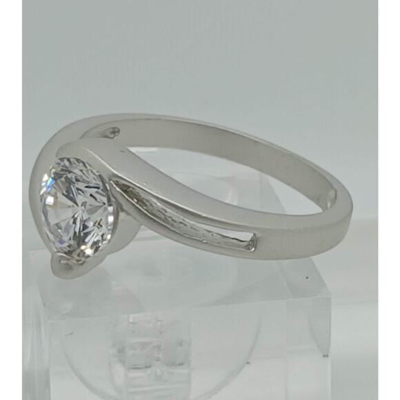 1.5CT Vintage White Gold EP Band Satin Brushed Finish Solitaire Ring Size 9 - Picture 2 of 8